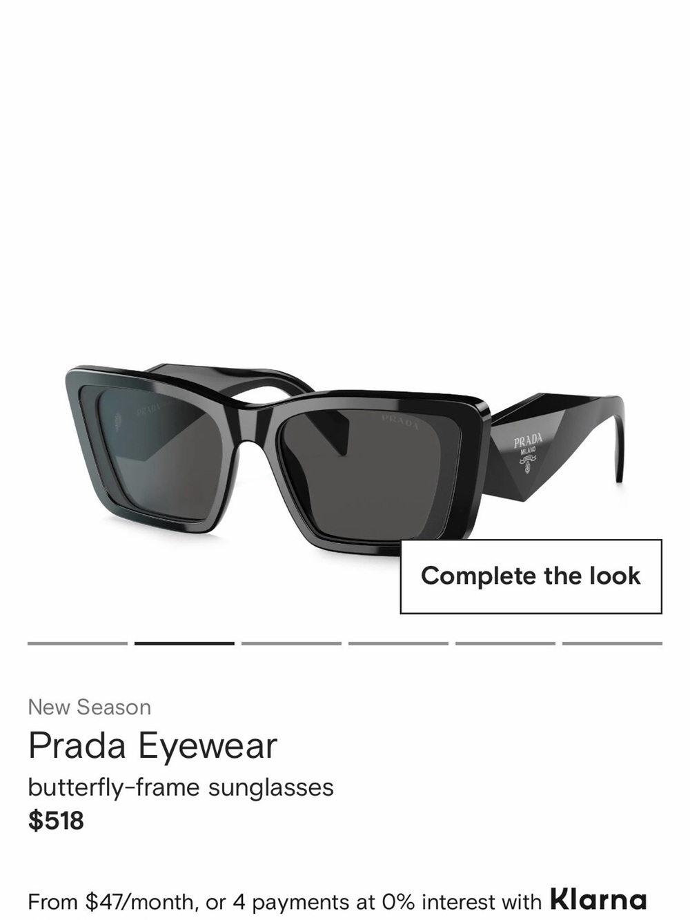 Prada Butterfly Frame Sunglasses | Black | Grey Lenses